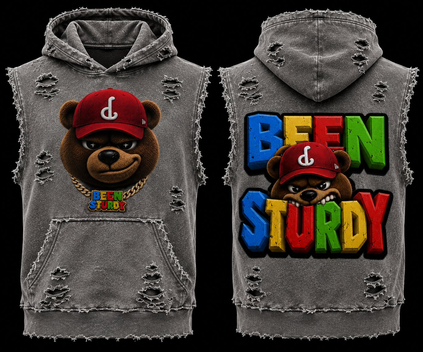 Sleeveless Distressed Hoodie — Grey